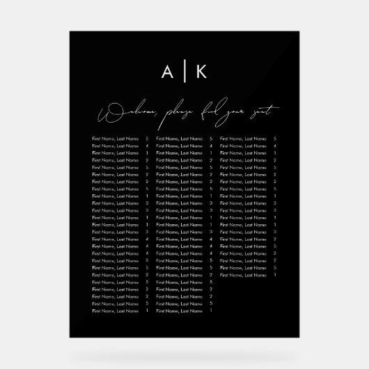 黒いアクリルの座席表 アクリルサイン (正面)