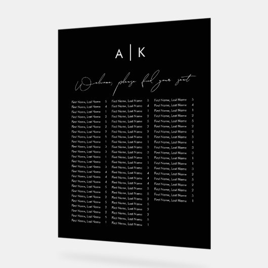 黒いアクリルの座席表 アクリルサイン (傾斜)