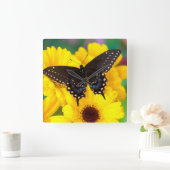 黒いアゲハチョウの蝶 スクエア壁時計 (ホーム)