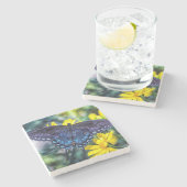 黒いアゲハチョウの黄色い花 ストーンコースター (横)