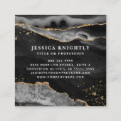 黒いアゲート金ゴールドグリッターのスクリプトフォト スクエア名刺 (裏面)