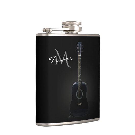 黒いアコースティックギターのモノグラム音楽フラスコ フラスク (右)