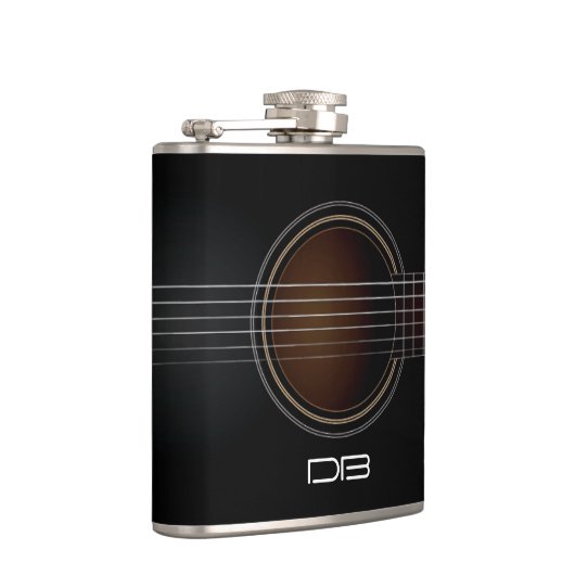黒いアコースティックギターのモノグラム音楽フラスコ フラスク (右)