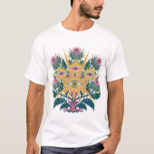 黒いアパレル向けのウィッチーなオカルト植物画 Tシャツ (正面)