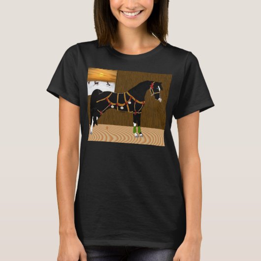 黒いアラビアの馬のクリスマス Tシャツ (正面)