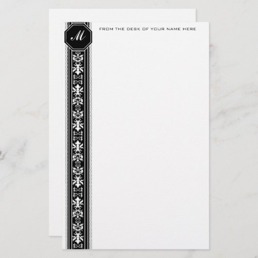黒いアラベスクのモノグラムの文房具 便箋 (正面/裏面)