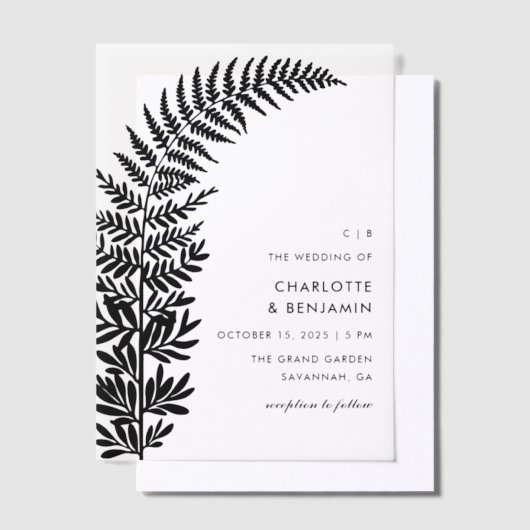黒いアーチ型ファーンモダンミニマ結婚リスト ベラム紙招待状 (オフセット)