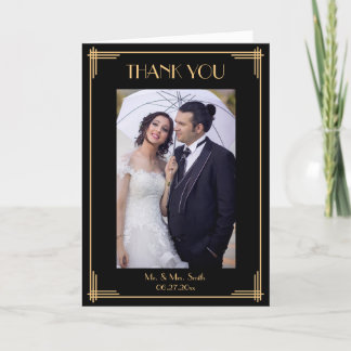 黒いアールデコは結婚式の挨拶状感謝していしています サンキューカード