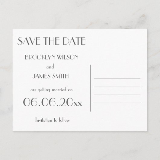 黒いアールデコギャツビーは日付を保存する 案内ポストカード (裏面)