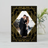 黒いアールデコモダン日付の保存 箔シーズンカード (立ち正面)