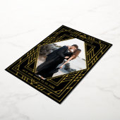 黒いアールデコモダン日付の保存 箔シーズンカード (回転した状態)