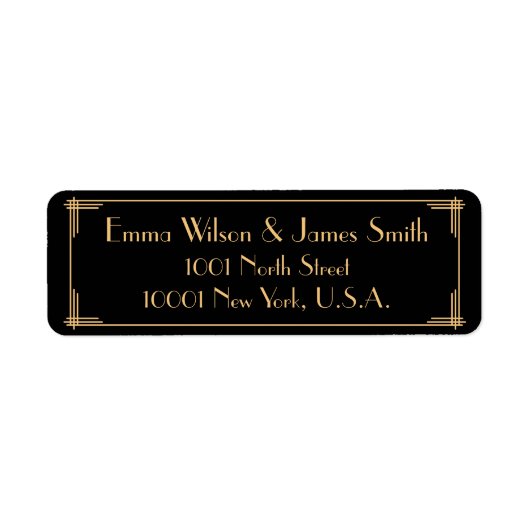 黒いアールデコ素晴らし差出人住所ラベル ラベル (正面)