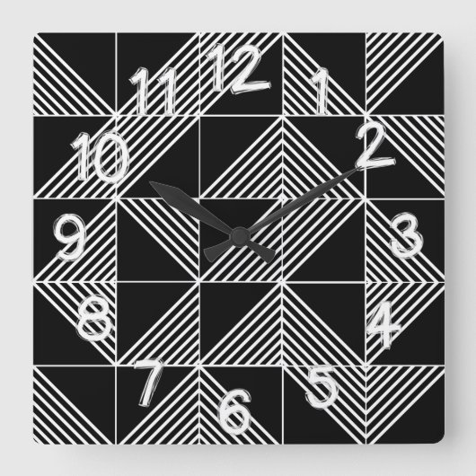 黒いアールデコ線  スクエア壁時計 (正面)