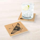 黒いアールデコ蝶 – カスタマイズ可能な背景 ガラスコースター (アングル)