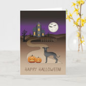 黒いイギーかわいい犬とハロウィーンハ幽霊のよく出るウス カード (黄色い花)