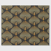 黒いイラストレーションの金色の孔雀のヴィンテージ ラッピングペーパー (フラット)