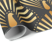 黒いイラストレーションの金色の孔雀のヴィンテージ ラッピングペーパー (ロールコーナー)