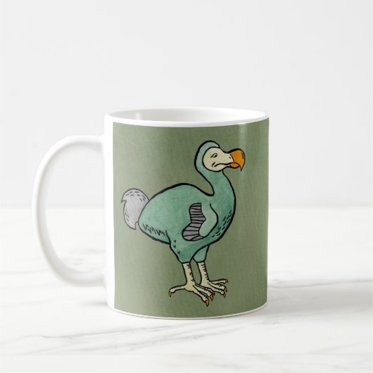 黒いインクとの緑の水彩画のドードーの鳥の絵画 コーヒーマグカップ (左)