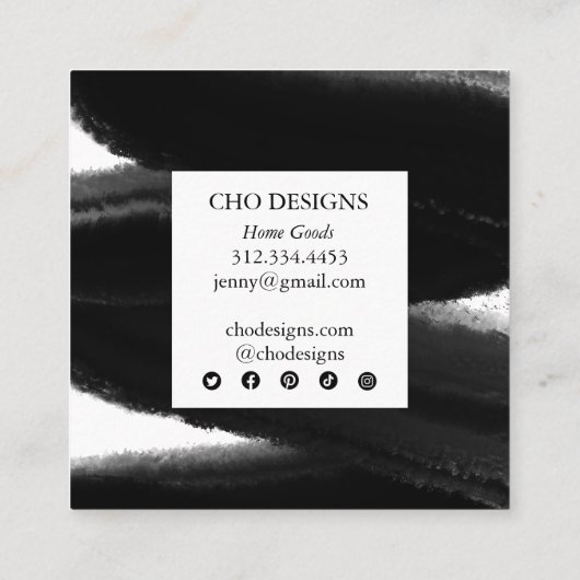 黒いインクイ絵を描ブはっきりしたブラッシュストロークの順序ありがとう スクエア名刺 (裏面)