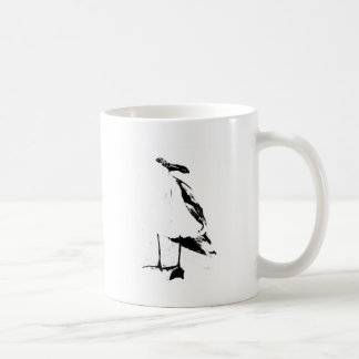 黒いインク輪郭のカモメ コーヒーマグカップ