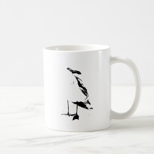 黒いインク輪郭のカモメ コーヒーマグカップ (右)