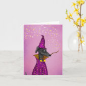 黒いウィザードドッグ小さなハロウィーンカード カード (黄色い花)