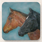 黒いウマ科の写真の栗の茶色の花 コースター (正面)