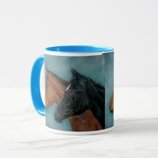 黒いウマ科の絵を描フォールの栗色の茶色いフォール マグカップ (正面左)