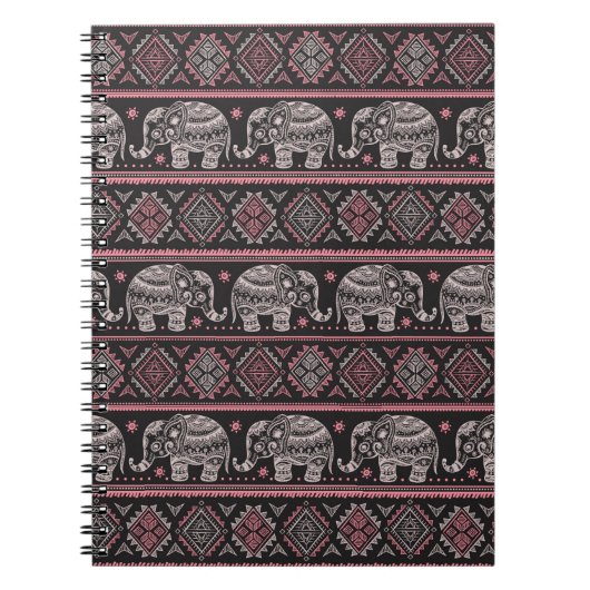 黒いエスニックゾウの模様 ノートブック (正面)