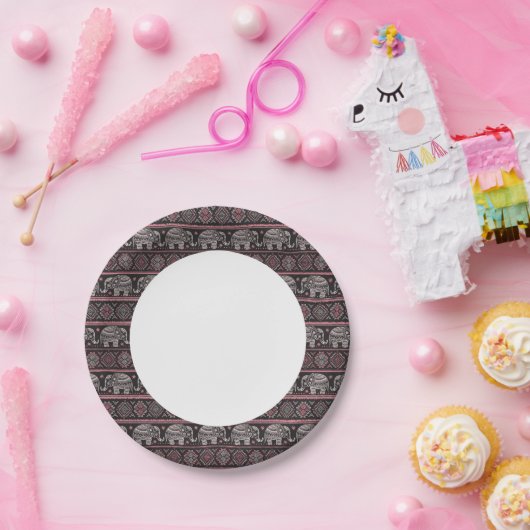 黒いエスニックゾウの模様 ペーパープレート (パーティー)