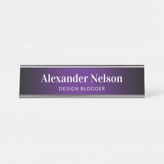 黒いエッジの紫王室ののグラデーション デスクネームプレート (正面)