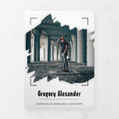 黒いエディ抽象芸術ブラシストローク写真卒業 三つ折り招待状 (カバー)