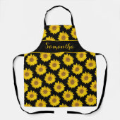 黒いエプロンに付いた黄色パーソナライズされたのひまわり エプロン (正面)