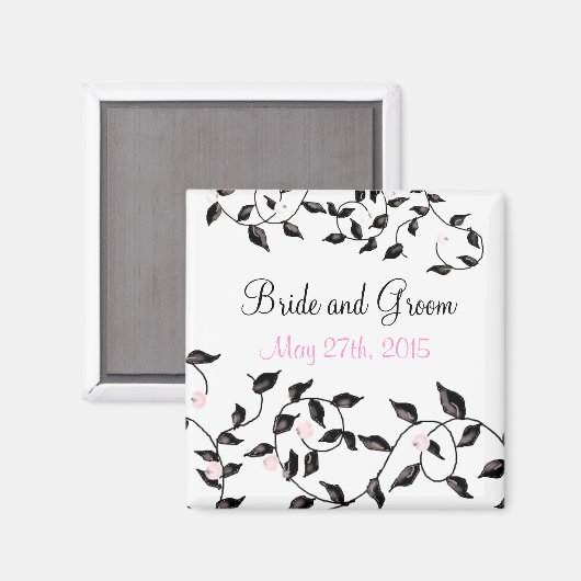 黒いエレガントつる植物日付の保存 マグネット (正面/裏面)