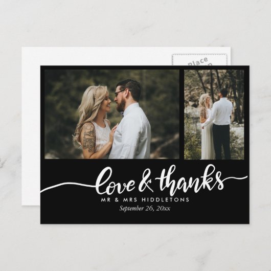 黒いエレガントな結婚式の愛とスクリプ感謝していト ポストカード (正面/裏面)