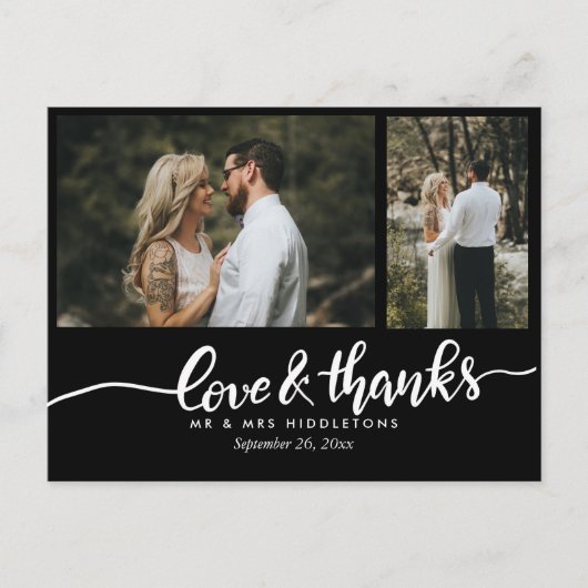黒いエレガントな結婚式の愛とスクリプ感謝していト ポストカード (正面)