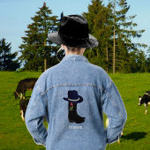 黒いエレガントカントリーハットとブーツ デニムジャケット