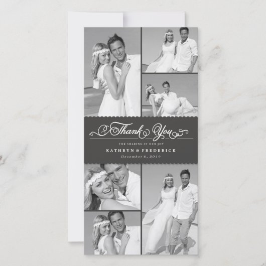 黒いエレガントスカロップバンド6 Photo Chic 結婚's サンキューカード (正面)