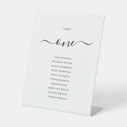 黒いエレガントスクリプトのテーブル番号のシーティンググラフ 台座サイン (正面)