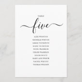 黒いエレガントスクリプトテーブル番号5シーティンググラフ 招待状 (裏面)
