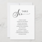 黒いエレガントスクリプトテーブル番号6シーティンググラフ 招待状 (裏面)