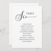 黒いエレガントスクリプトテーブル番号6シーティンググラフ 招待状 (正面/裏面)