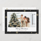 黒いエレガントスノーフレーク写真メリークリスマス シーズンカード (正面/裏面)
