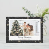黒いエレガントスノーフレーク写真メリークリスマス シーズンカード (スタンド正面)