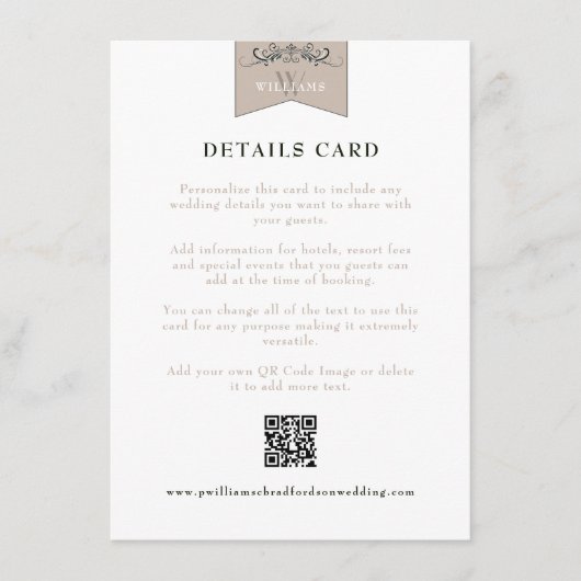 黒いエレガントタンチャプター結婚ページのカード挿入 エンクロージャーカード (正面)