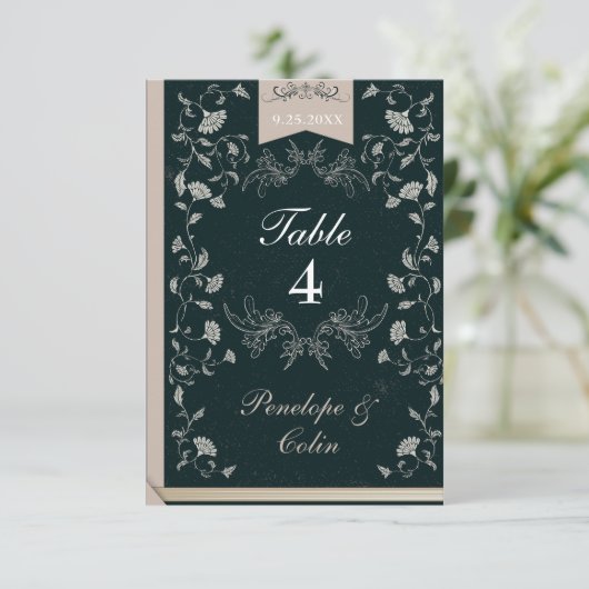 黒いエレガントタンブックカバーのテー結婚ブル番号 エンクロージャーカード (スタンド正面)