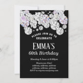 黒いエレガントダイヤモンド、グリッター誕生日の招待状 招待状 (正面)