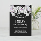 黒いエレガントダイヤモンド、グリッター誕生日の招待状 招待状 (スタンド正面)