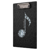 黒いエレガントダマスクとダイヤモンドのノート クリップボード (左)