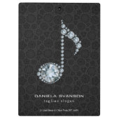 黒いエレガントダマスクとダイヤモンドのノート クリップボード (裏面)